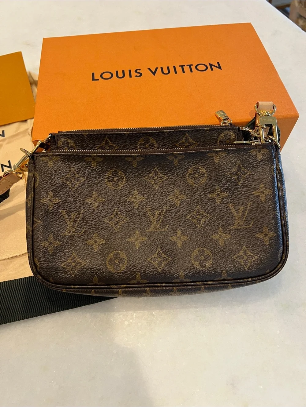 Louis Vuitton Monogram Multi Pochette Crossbody with Green Strap